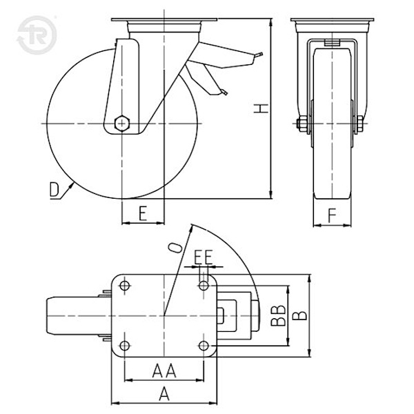 Tellure Rota Ruota Serie 64 in Poliuretano TR Supporto Pesante con Piste Temprate Rotante con Freno - TELLURE ROTA - Immagine 2